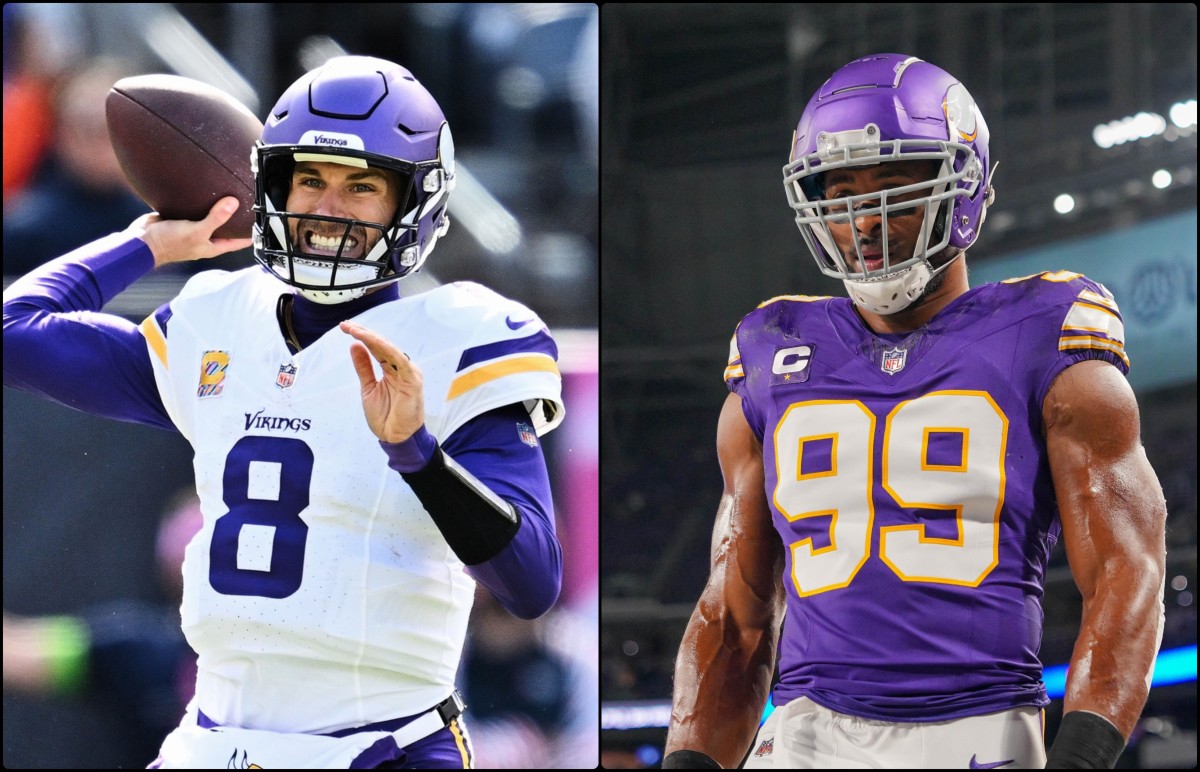 Oct 15, 2023; Chicago, Illinois, USA; Minnesota Vikings quarterback Kirk Cousins (8) passes against the Chicago Bears at Soldier Field. 